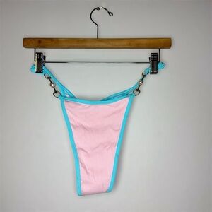 Pink and Blue Bikini Bottom with Metal Accents
